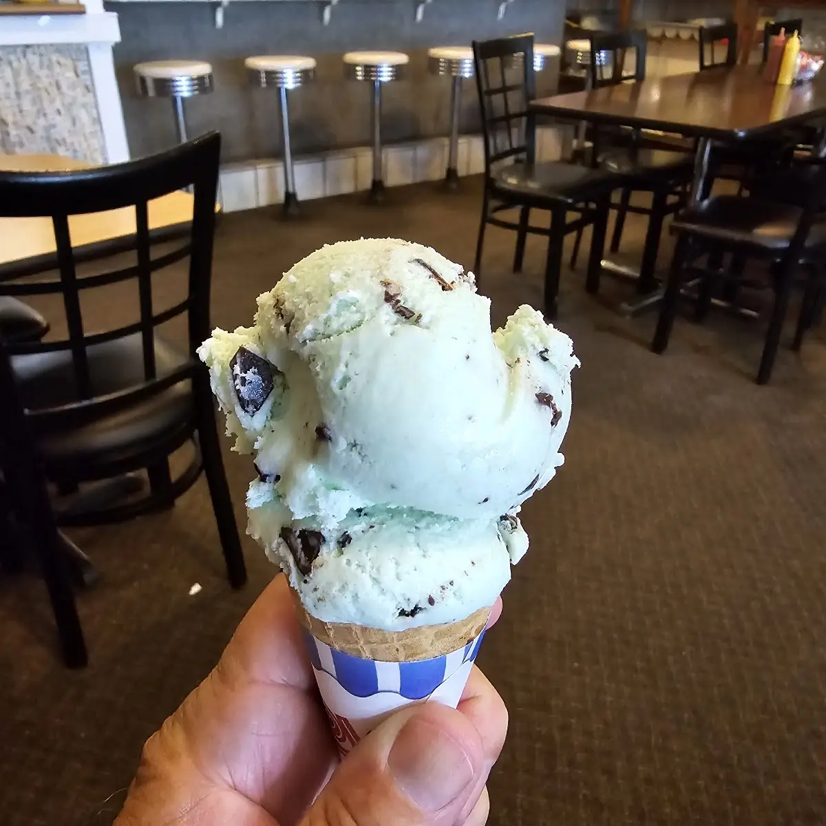 Mint Chocolate Chip in Waffle Cone