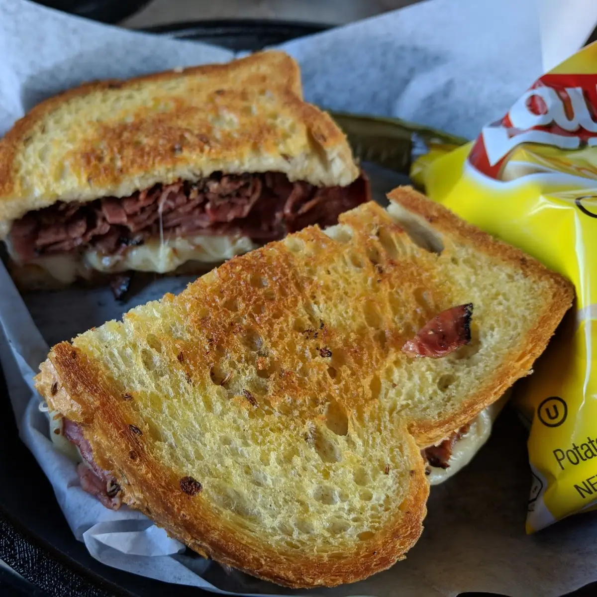 Grilled Pastrami Melted Swiss Cheese