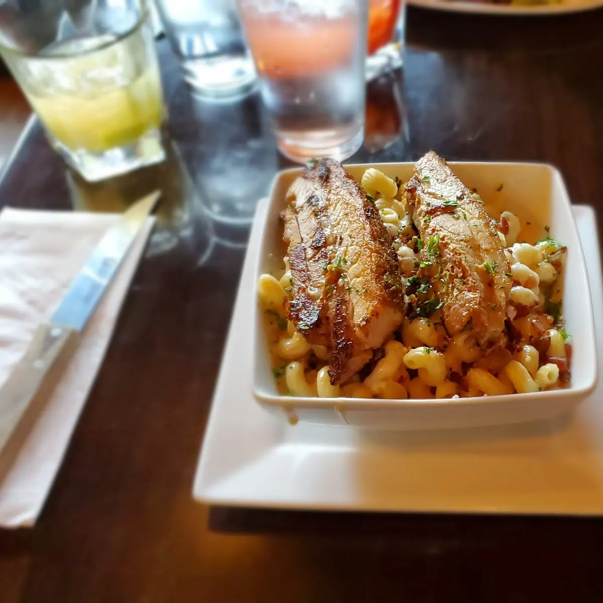 Mac and Cheese with Grilled Pork Belly