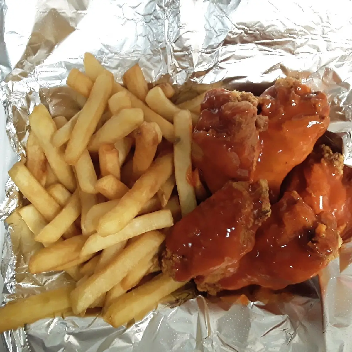 Honey Barbeque Chicken Wings and Fries