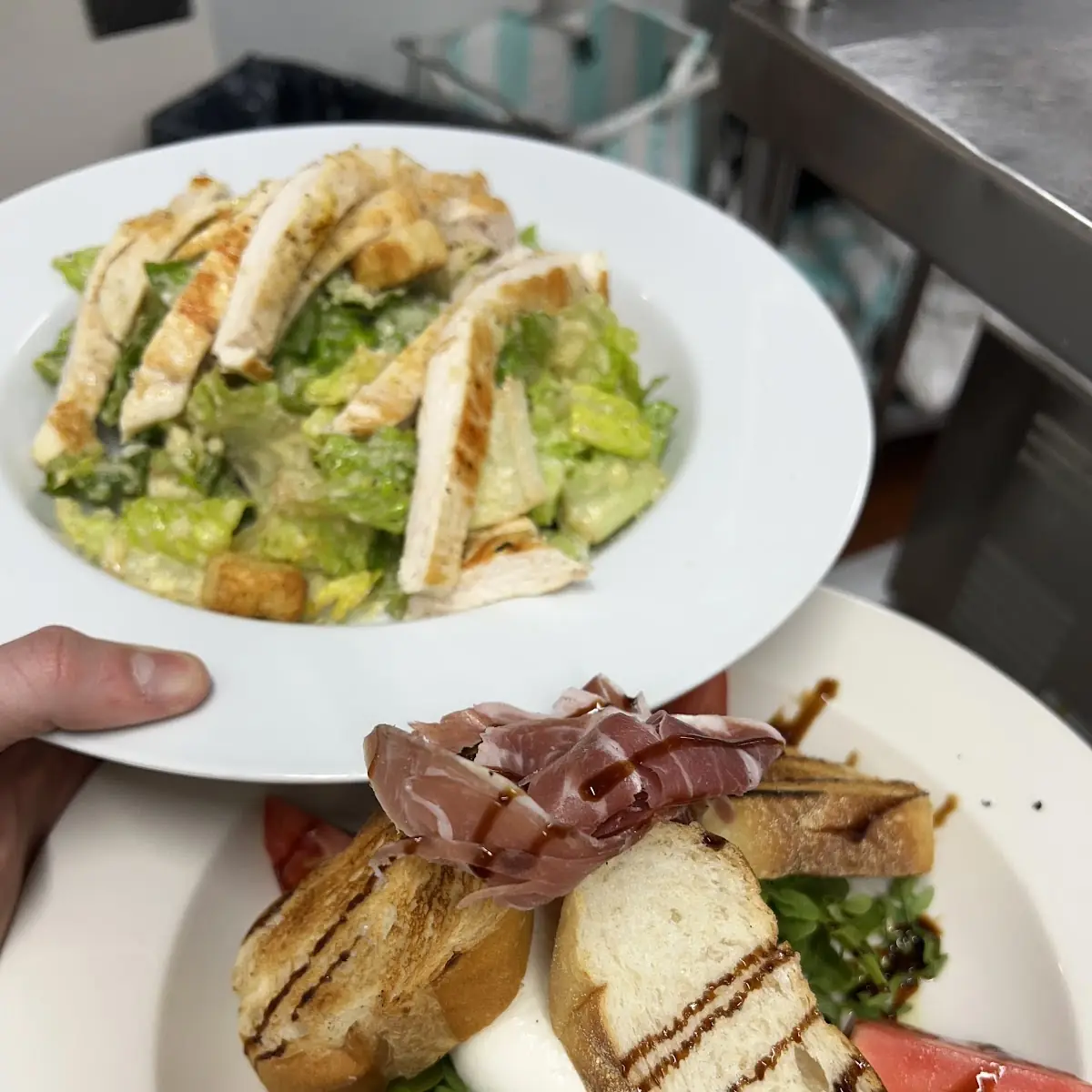 Chicken Caesar Salad and Caprese Salad