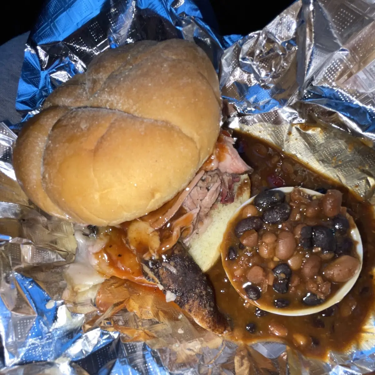 Pulled Pork with BBQ Sauce Side of Beans