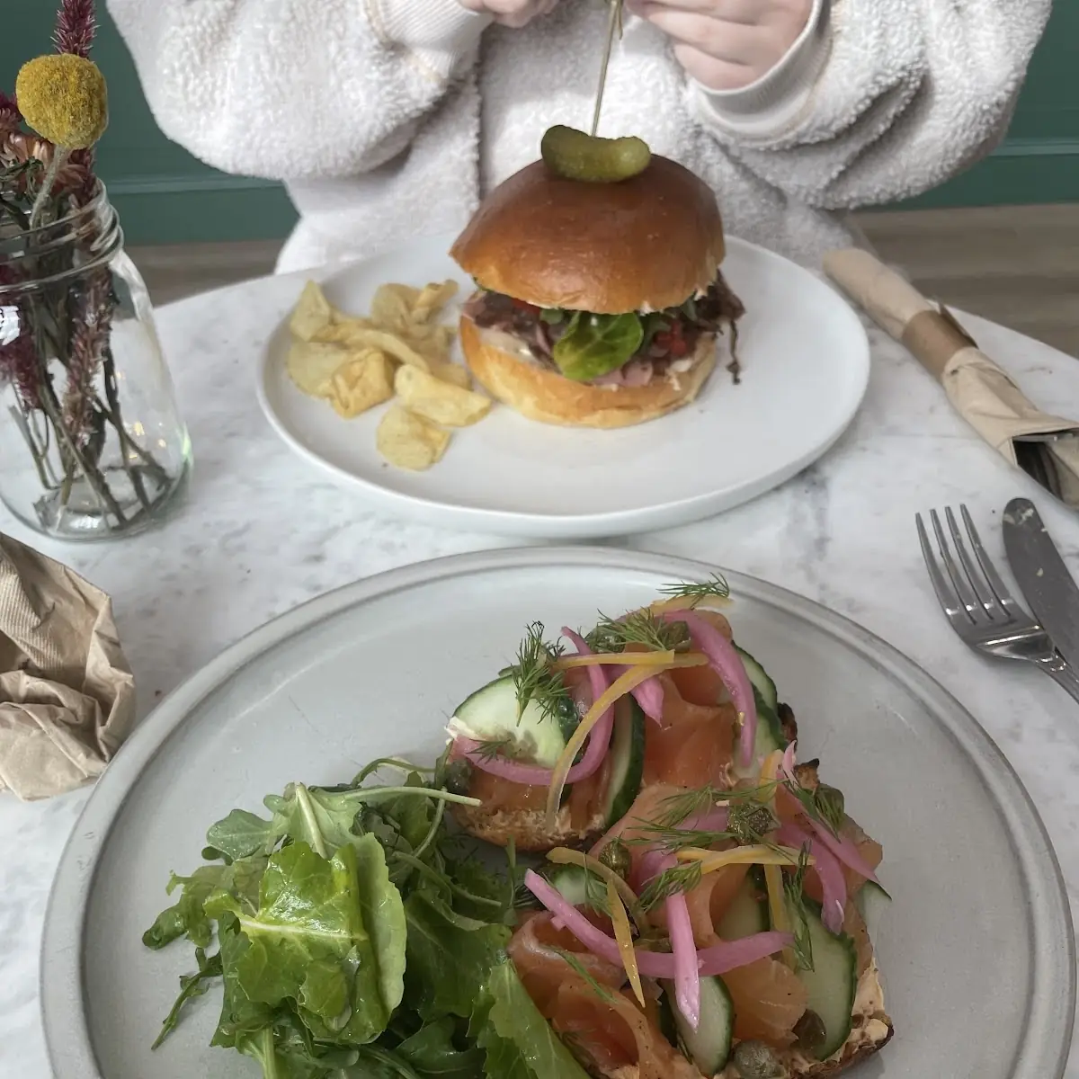 House Cured Salmon and Roast Beef Sandwich