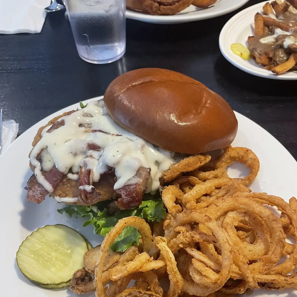 Chicken Burger and Onion Strings