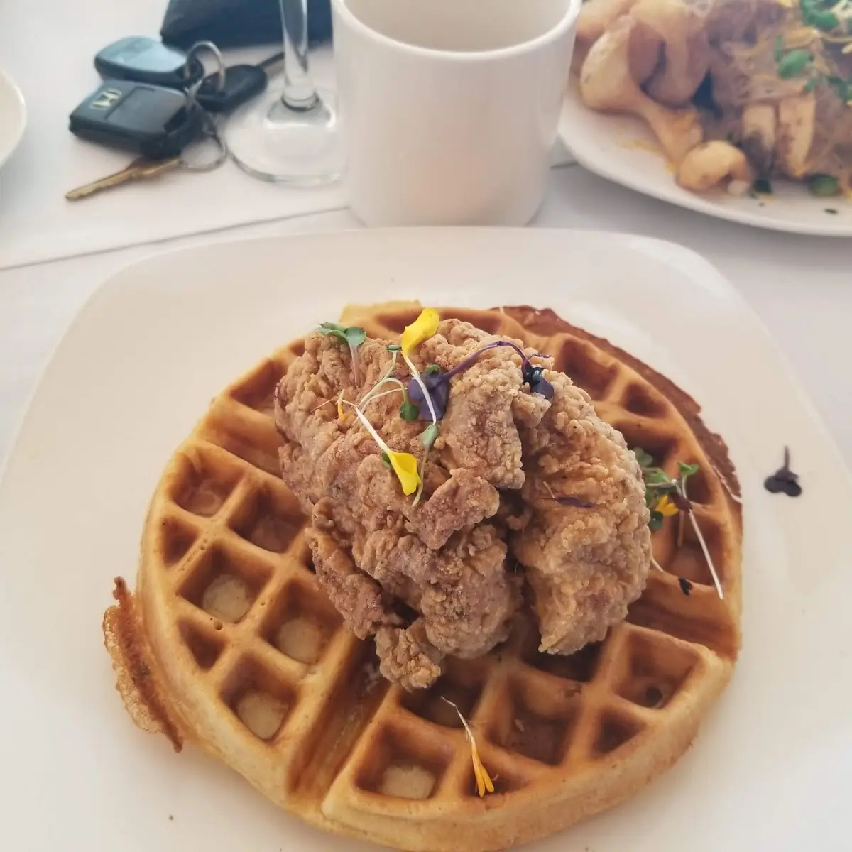 Chicken and Waffles with Bananas