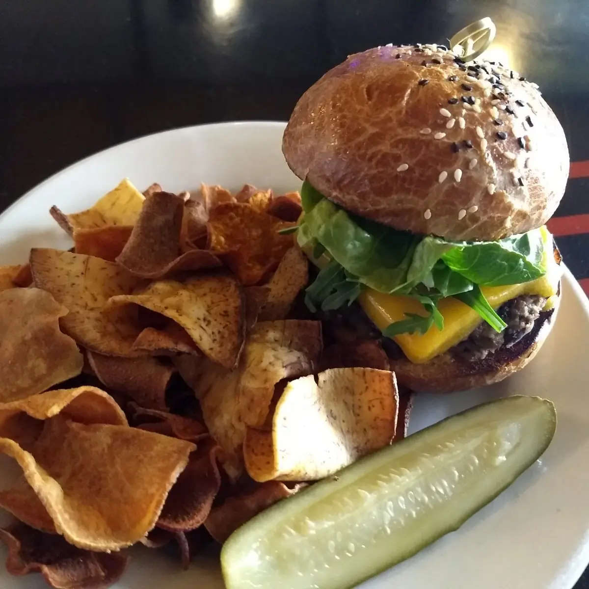 Black Bean Burger and Sweet Potato Chips