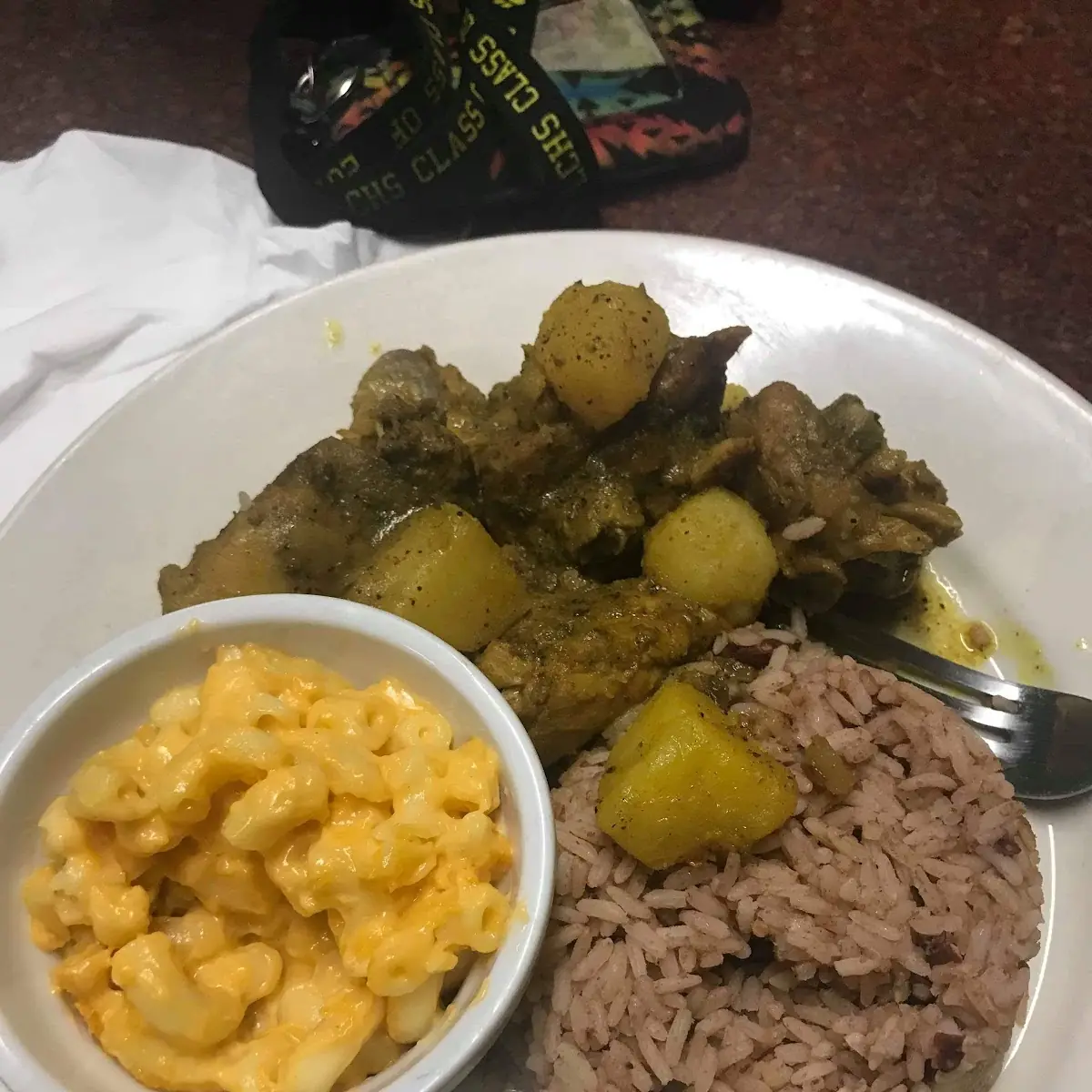 Curry Chicken Rice and Beans Macaroni Cheese