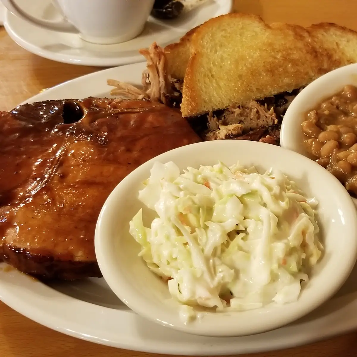 Pork Dinner Special with Baked Beans and Cole Slaw