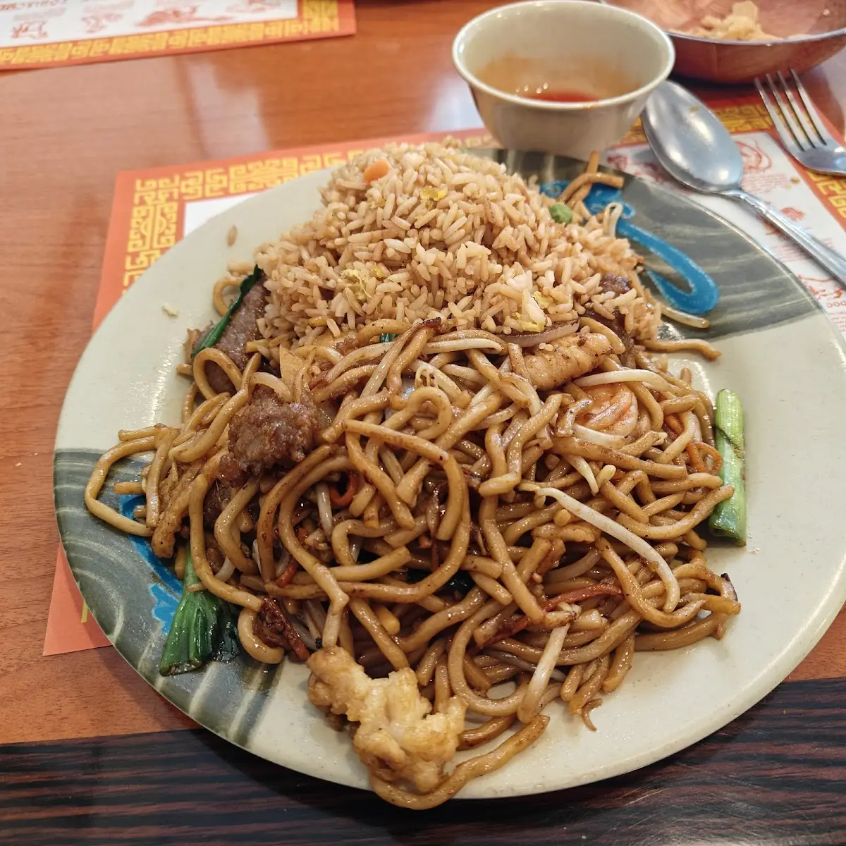 Chicken Chow Mein with Fried Rice