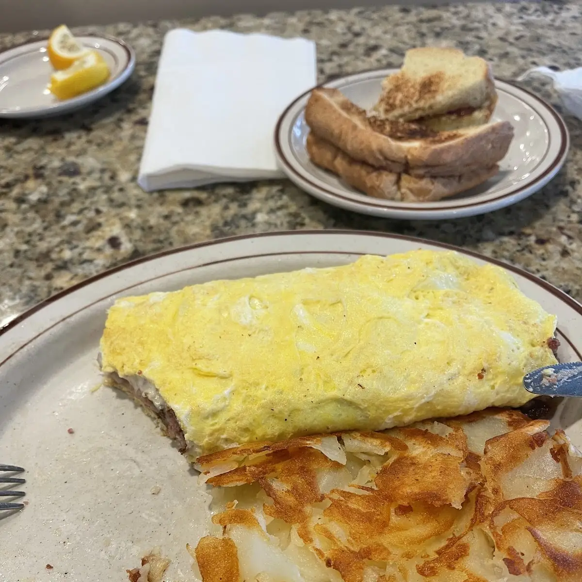 Corned Beef Hash & Swiss Omelette