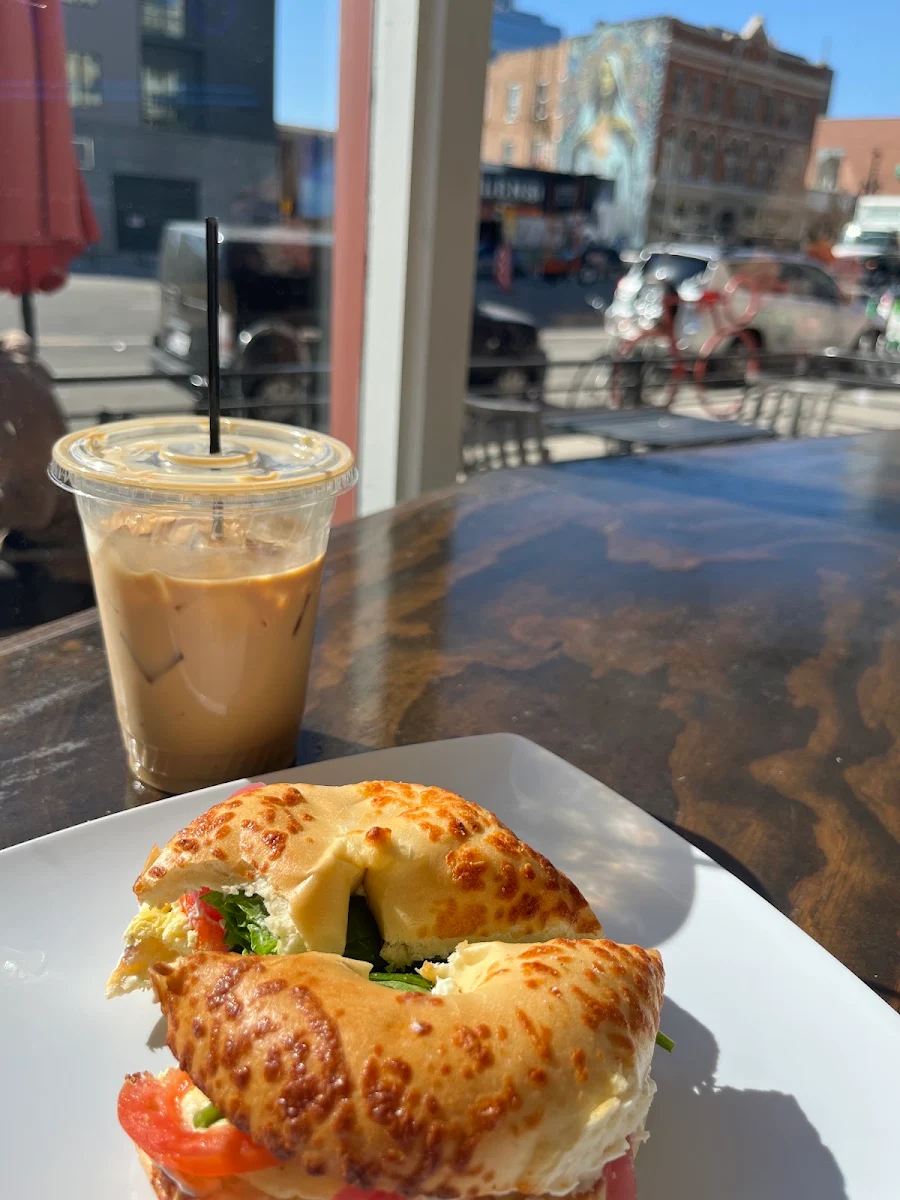 Breakfast Sammy and Macadamia Nut Latte