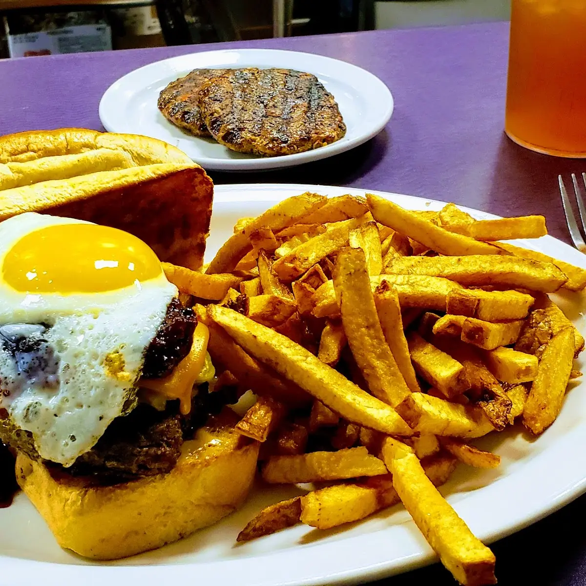 Black Betty Hamburger Modified w Sunny Side Up Egg & Extra Bacon Yum-OH