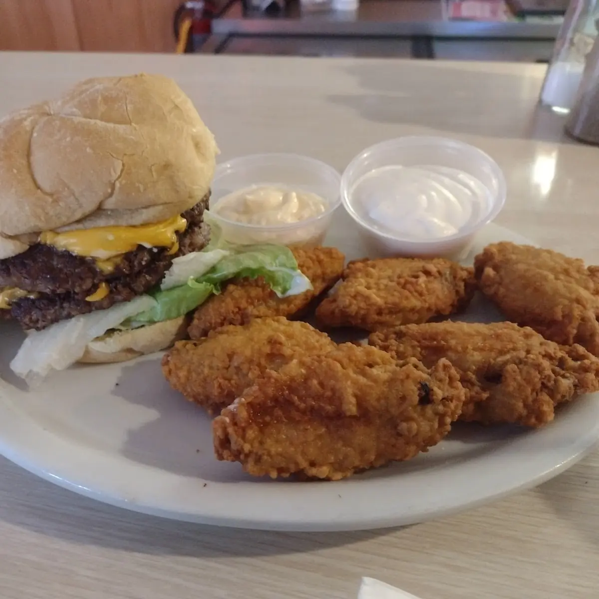 Double Cheeseburger and Chicken Wings