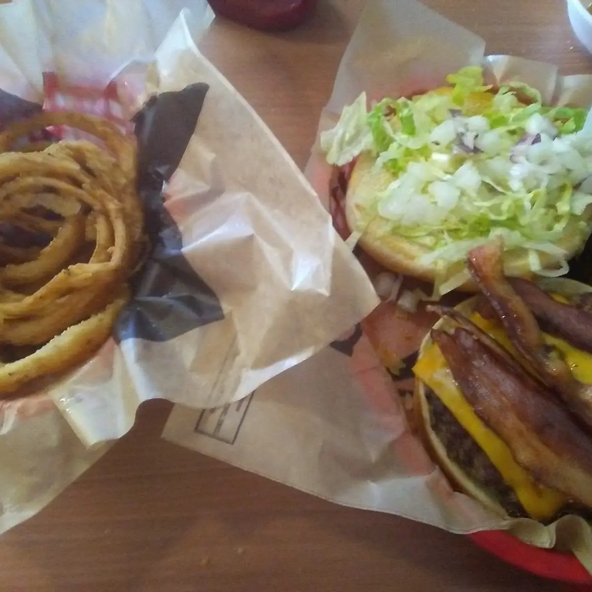 Bacon Cheese Burger and Onions Rings