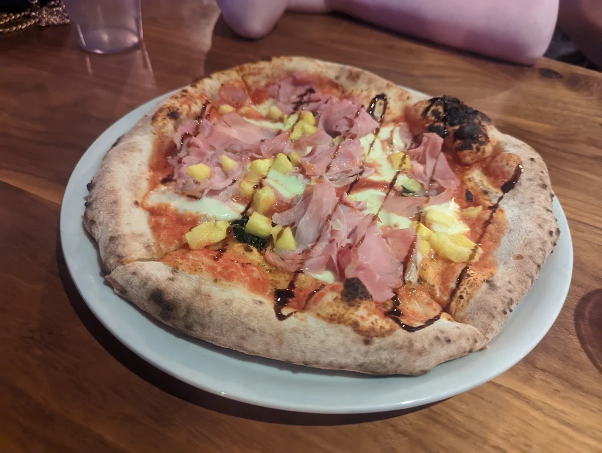 Italian Cotto Ham Fresh Pineapple Aged Balsamic Oregano Garlic, Antico Pizza Napoletana
