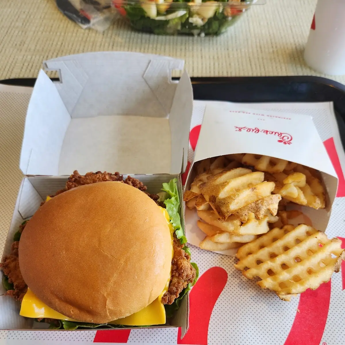 Chicken Sandwich and Waffle Fries