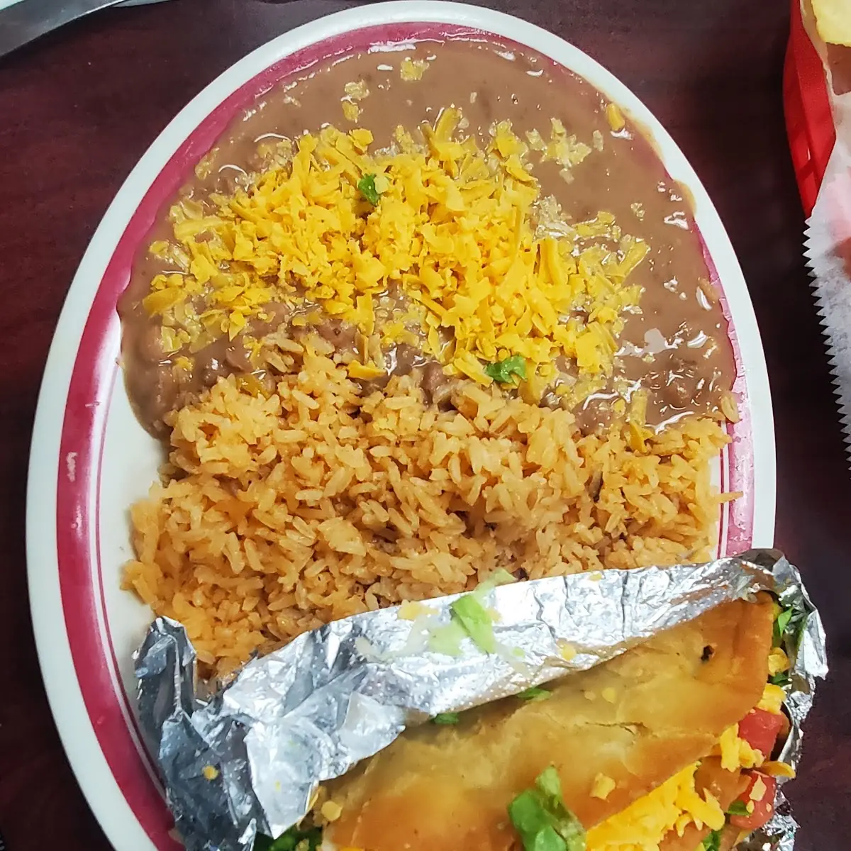 Fried Flour Tacos Beans and Rice