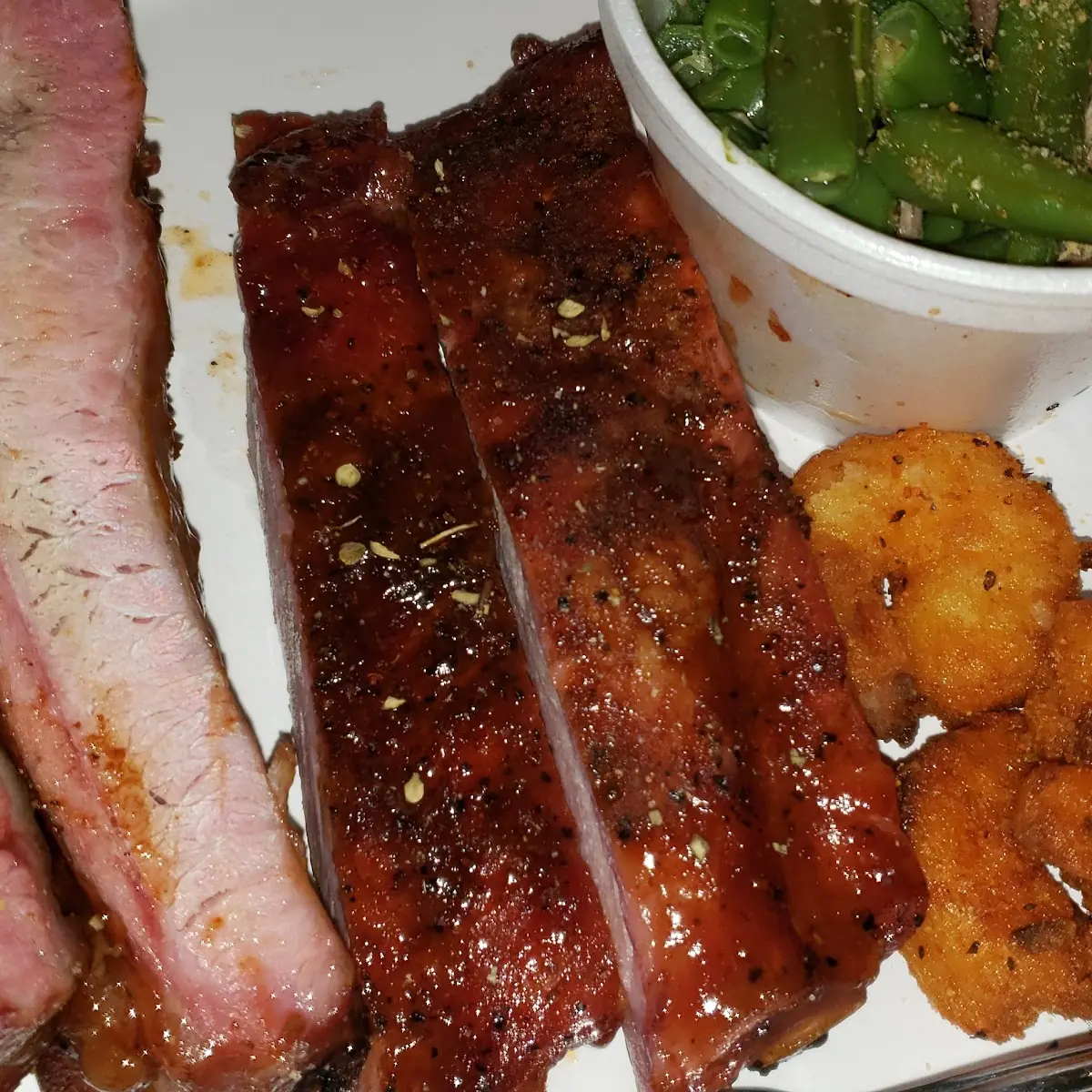 Ribs Green Beans and Shrimp