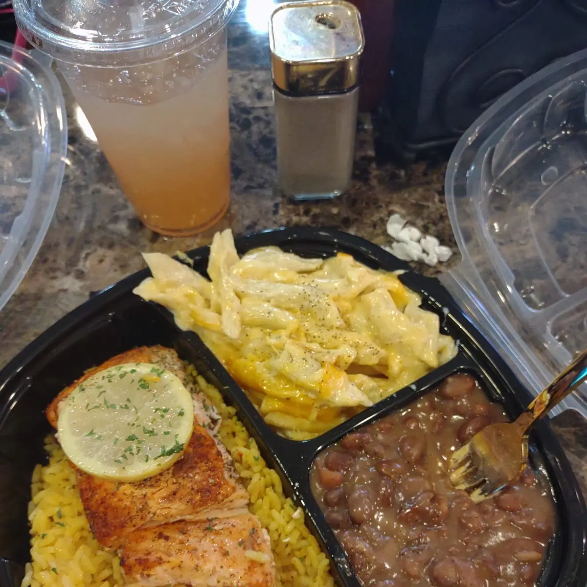 Salmon Mac and Cheese and Pinto Beans