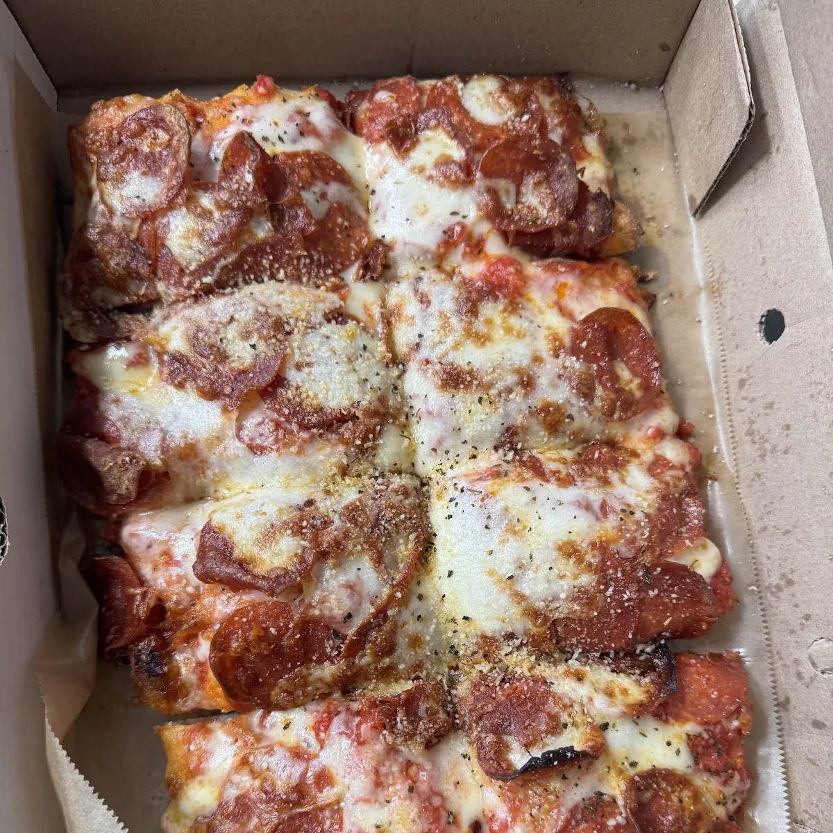 Pepperoni Pizza in Cardboard Box