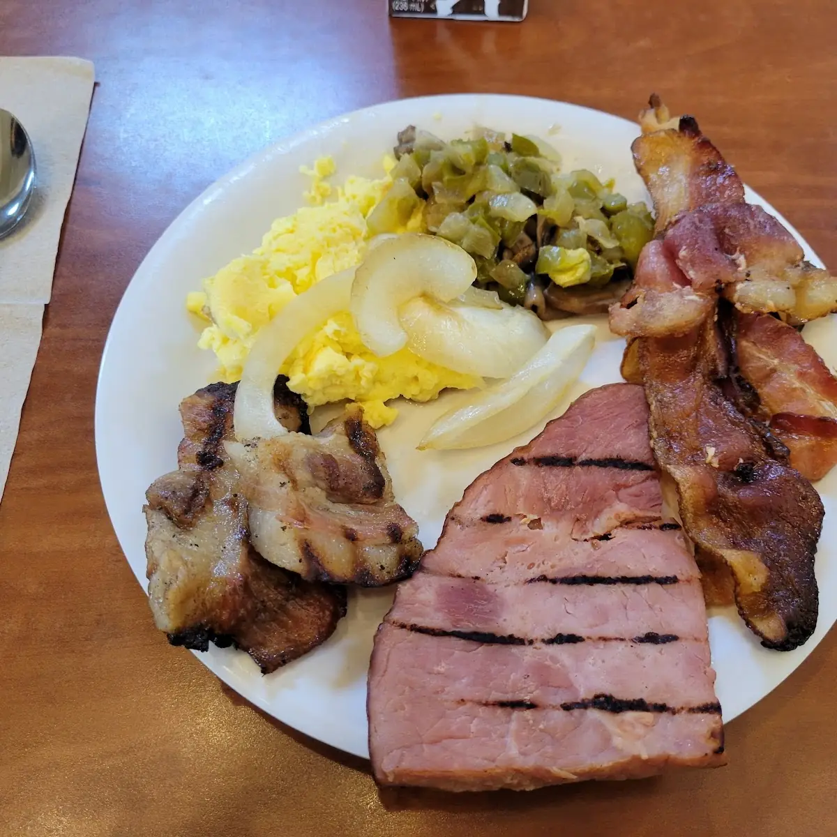 Bacon and Eggs with a Grilled Pork Chop
