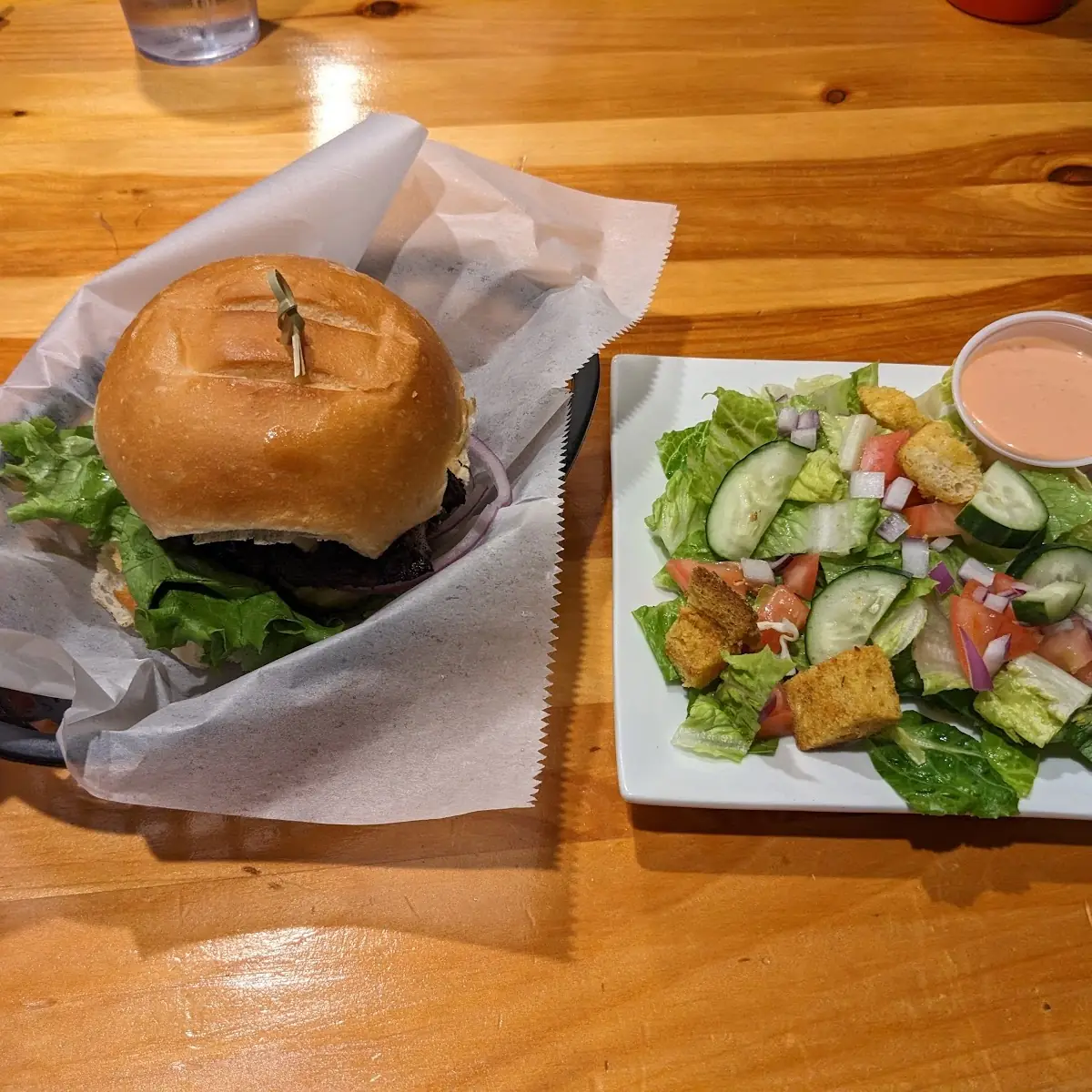 The Local Burger with a Garden Salad