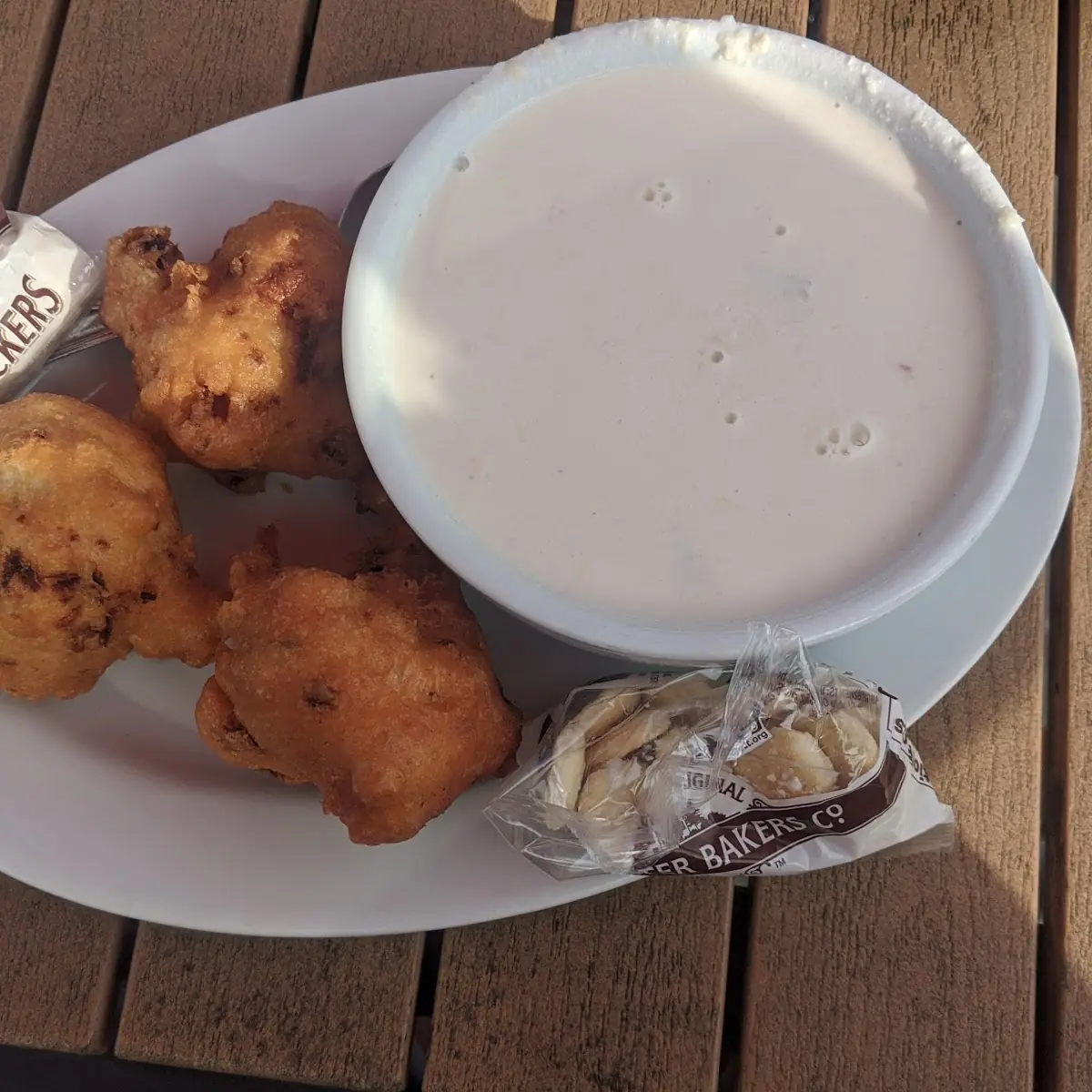 New England Clam Chowder and Clam Cakes