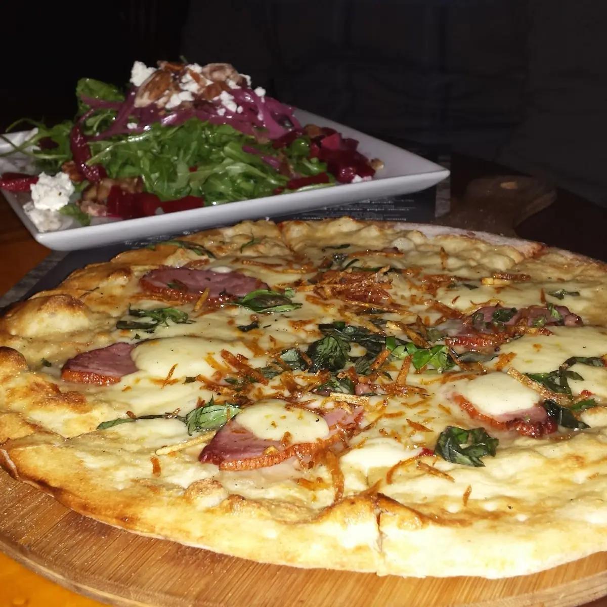 Smoked Duck Pizza and Beet Salad