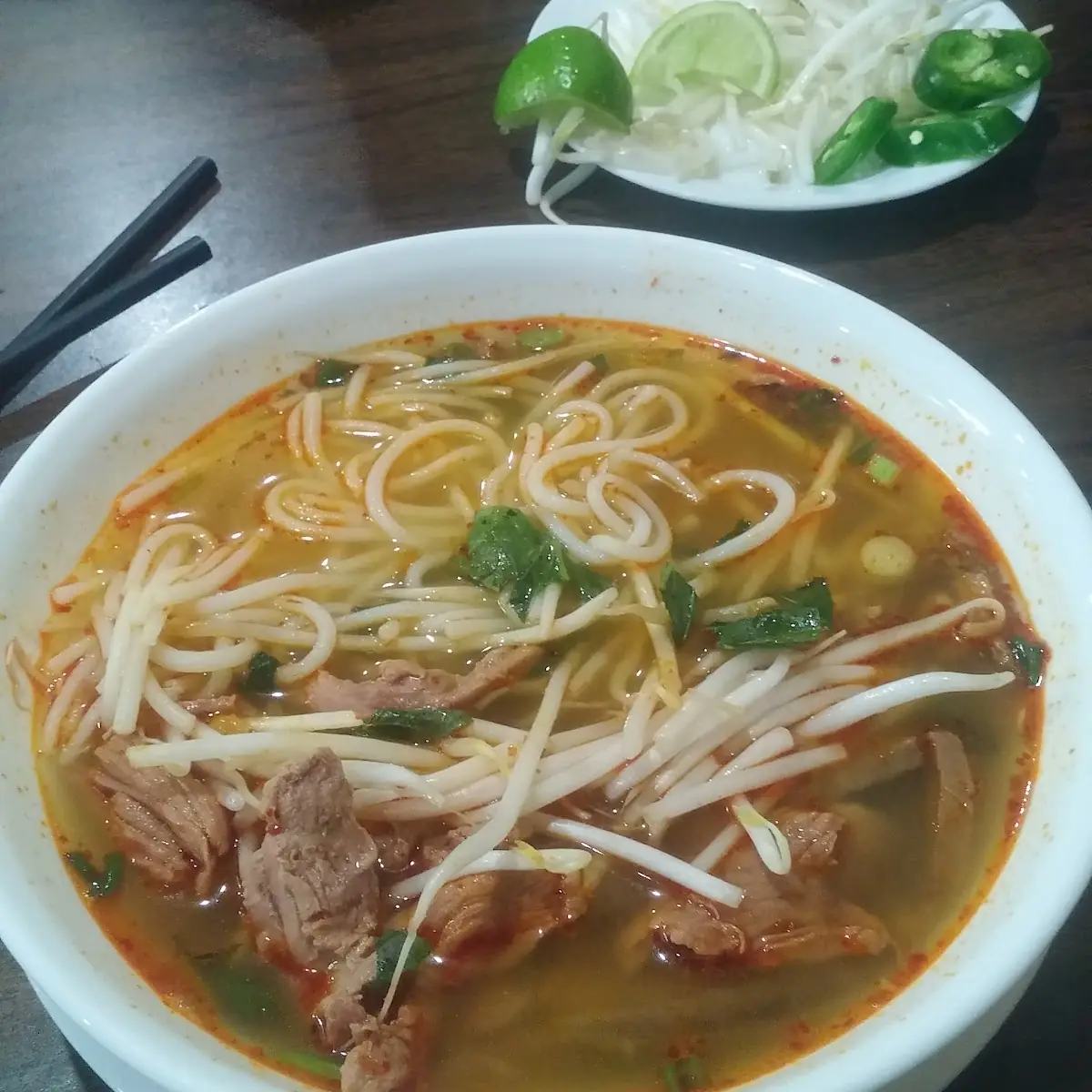 Spicy Hue Style Beef Egg Noodle Soup With