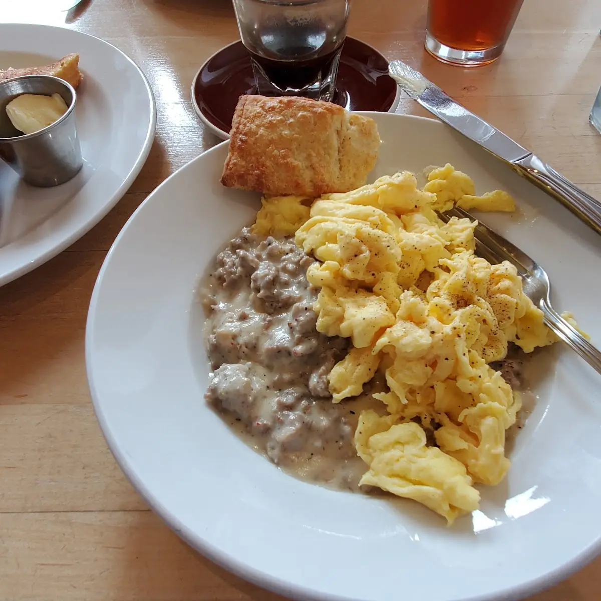Sausage Gravy & Biscuit with Perfectly Scrambled Eggs