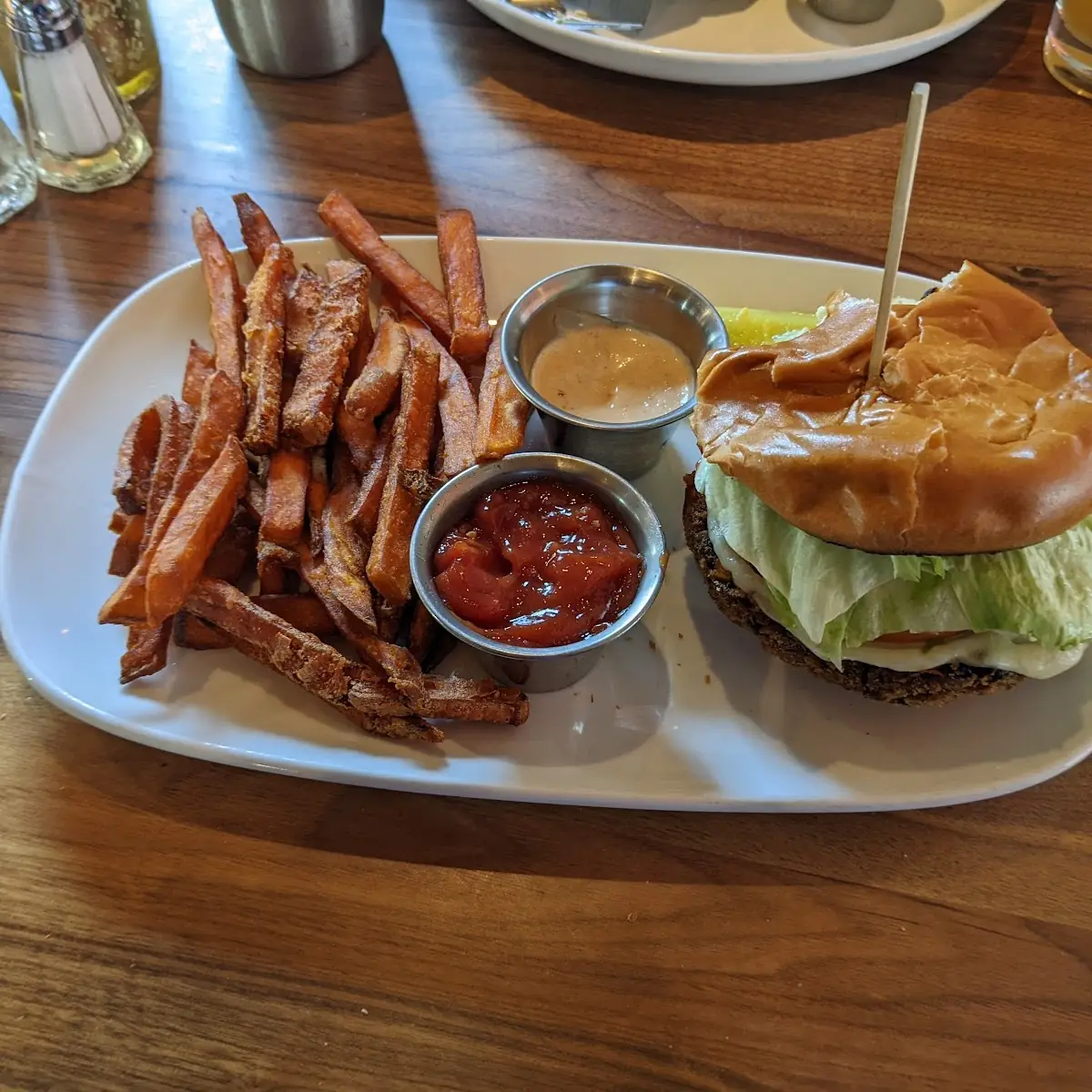 Vegetable Burger with Sweet Potato Fries
