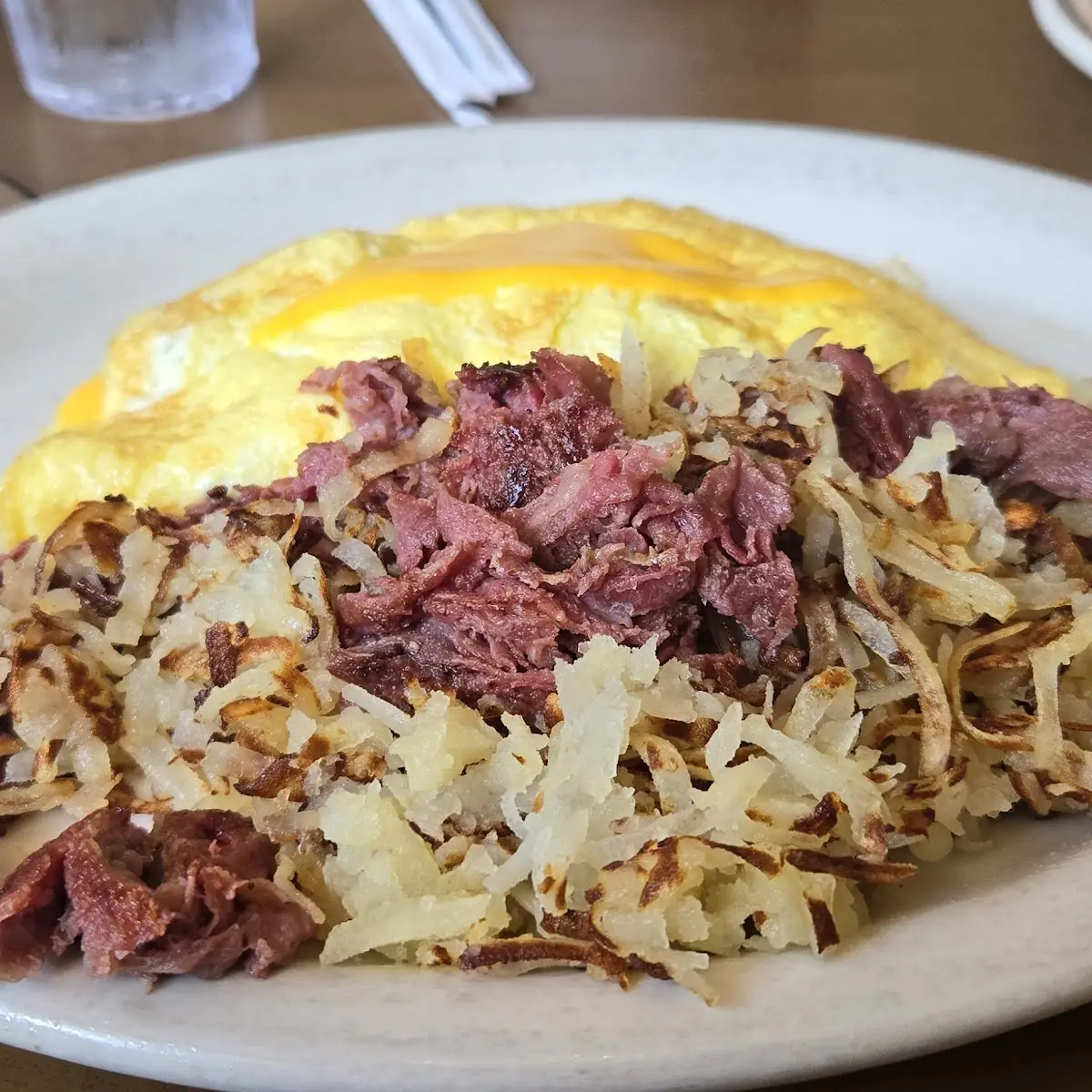 Ham and Cheese Omelette with Homemade Corned Beef Hash