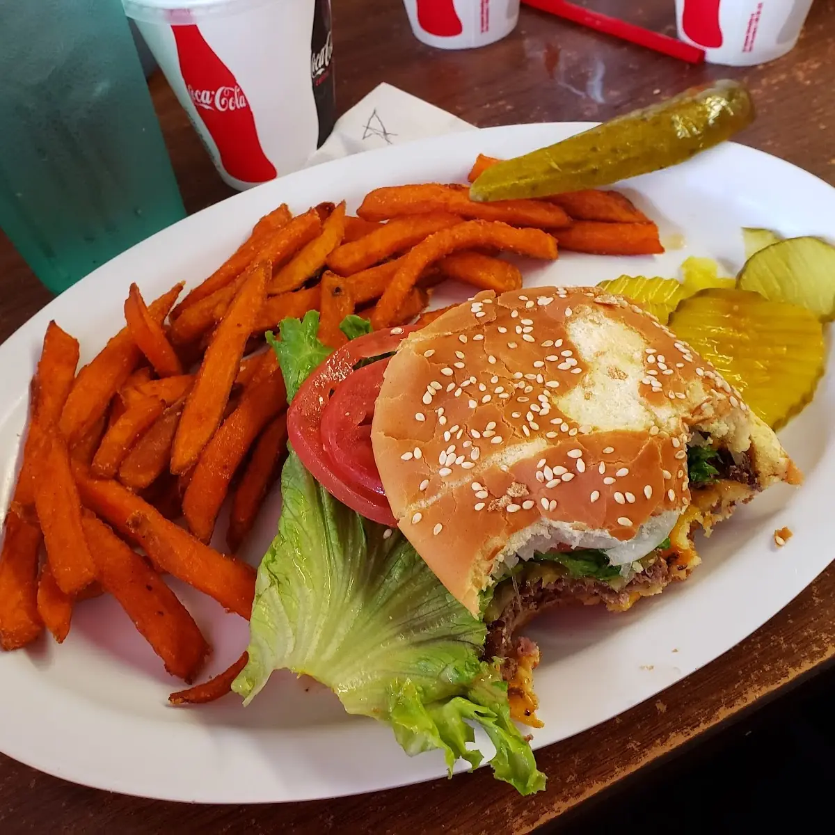 Burger and Sweet Potato Fries