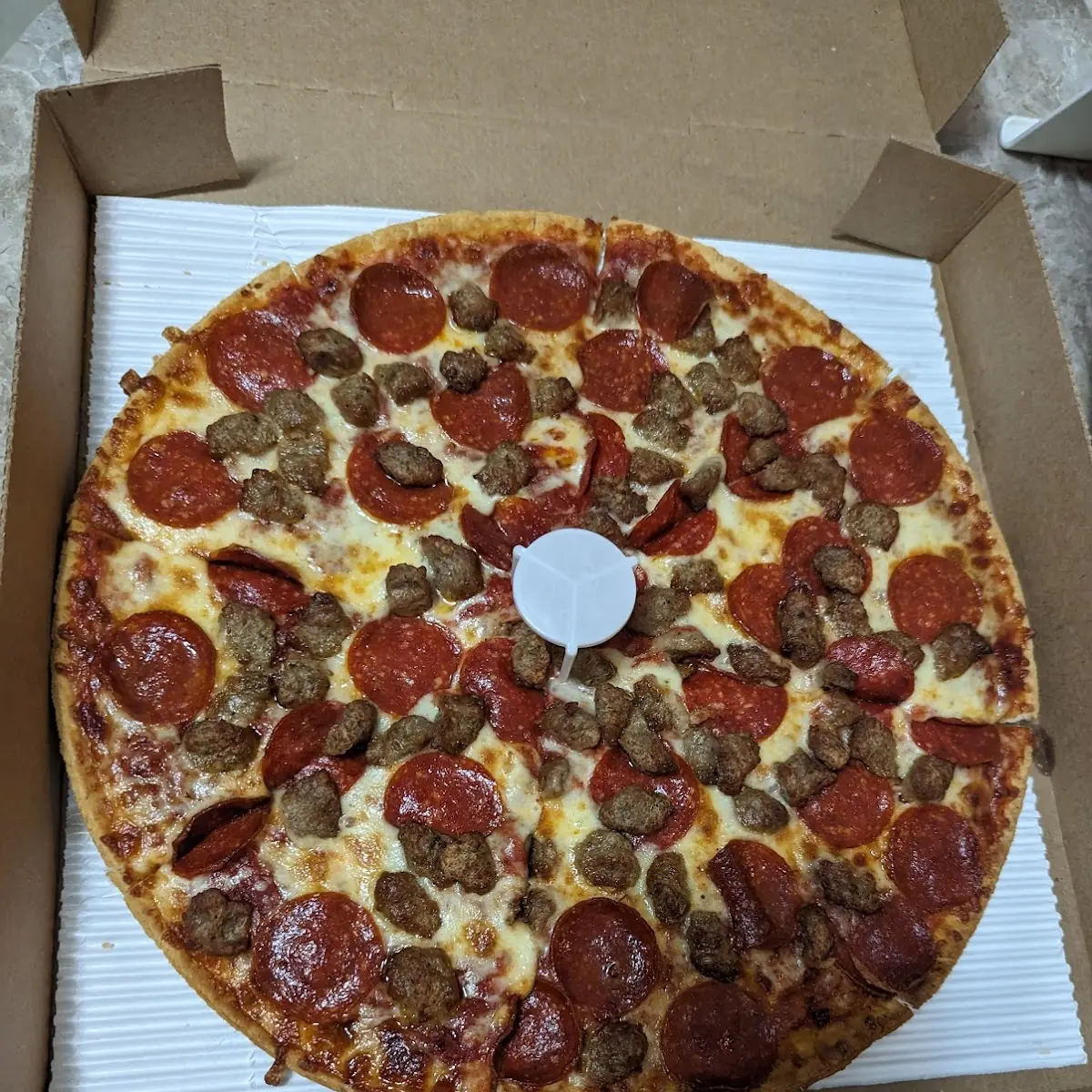 Pepperoni and Sausage Thin Crust Pizza