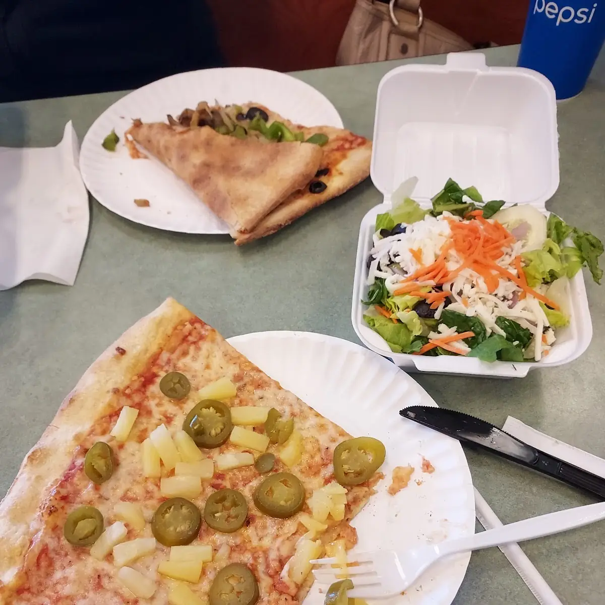 Cheese Pizza Slice with Pineapple and Jalapenos