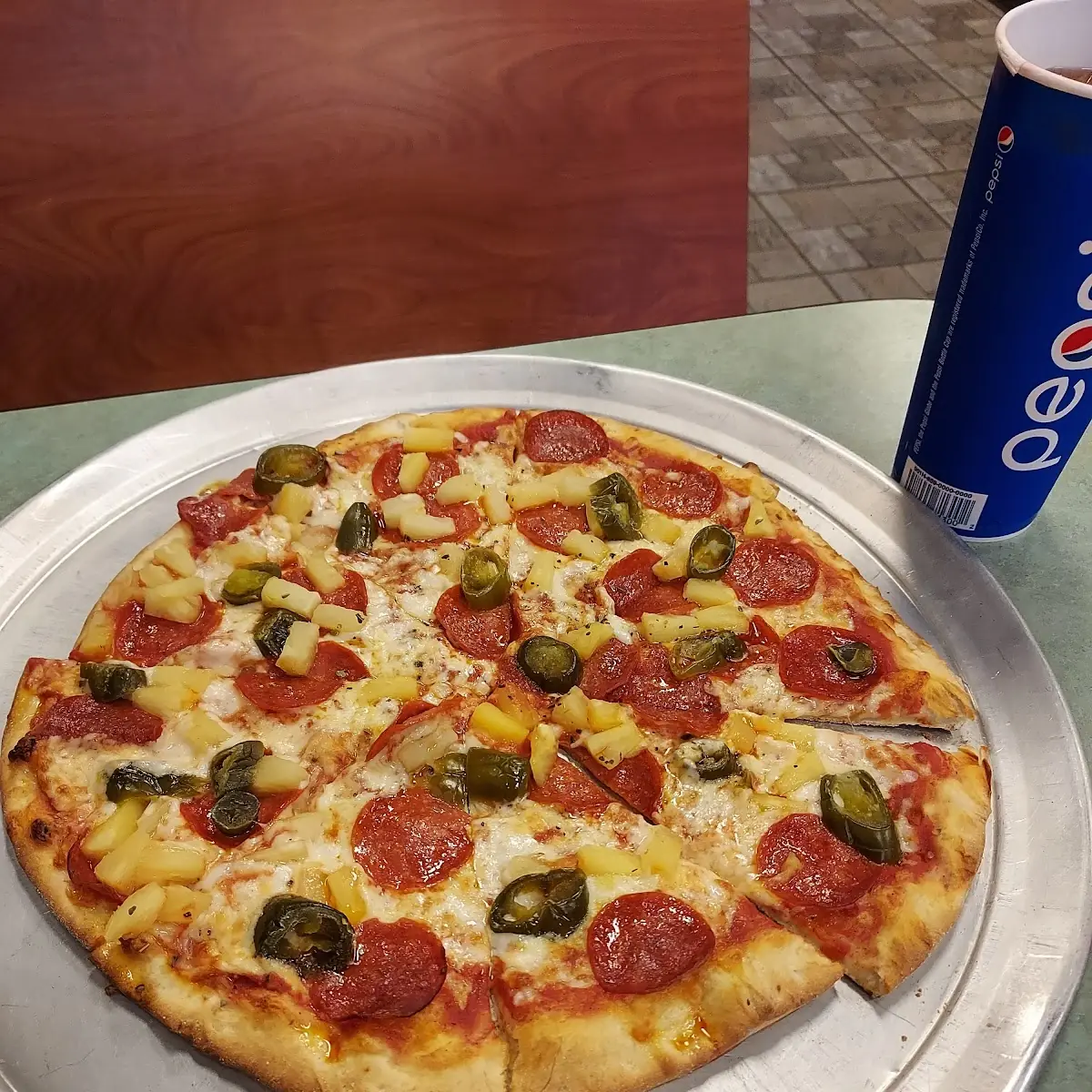 Personal Pizza w Pepperoni Pineapple and Jalapenos