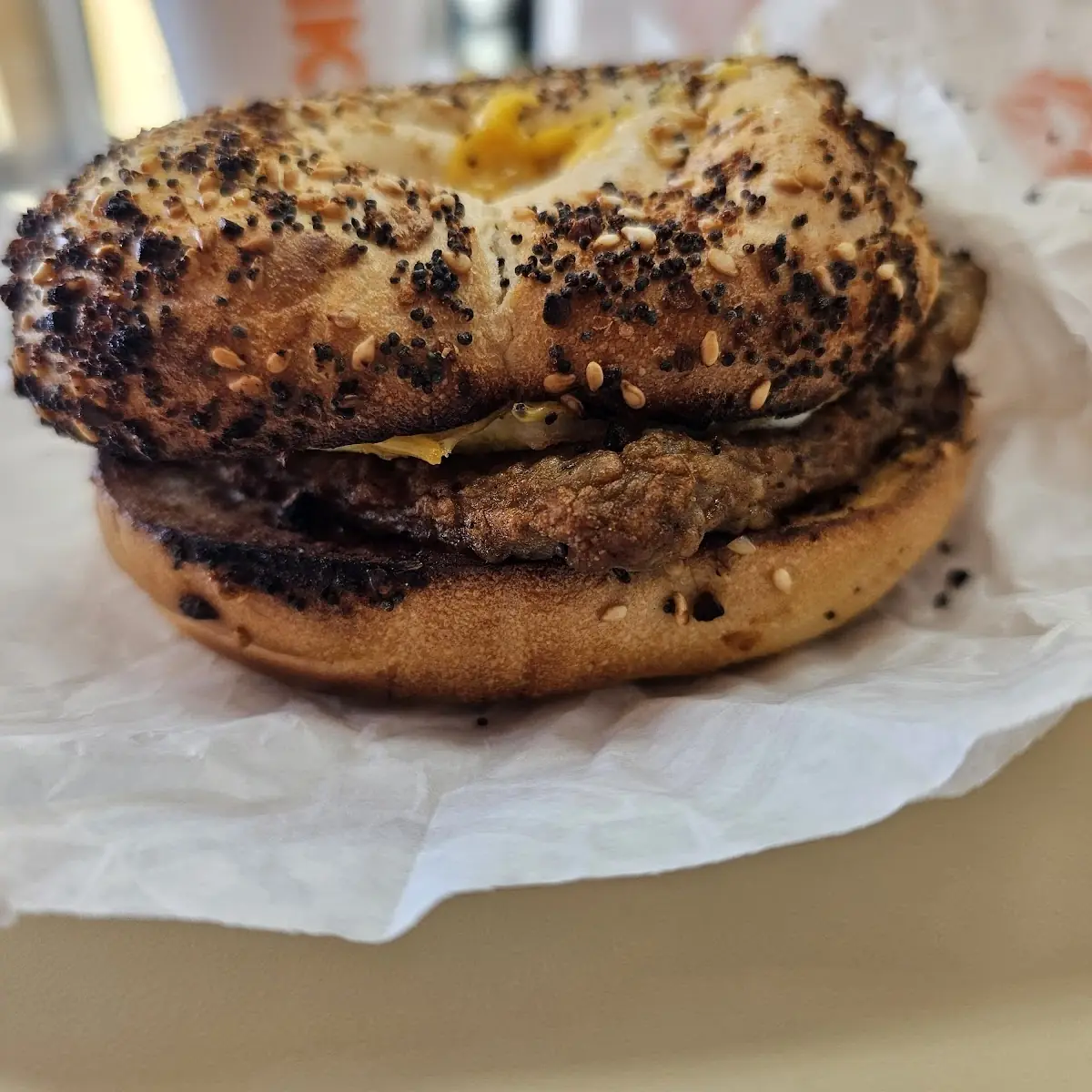 Turkey Sausage Egg and Cheese Everything Bagel