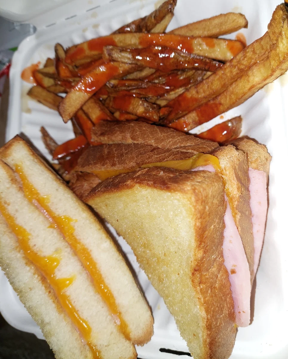 Barely Grilled Cheese with Ham and Overdone Fries