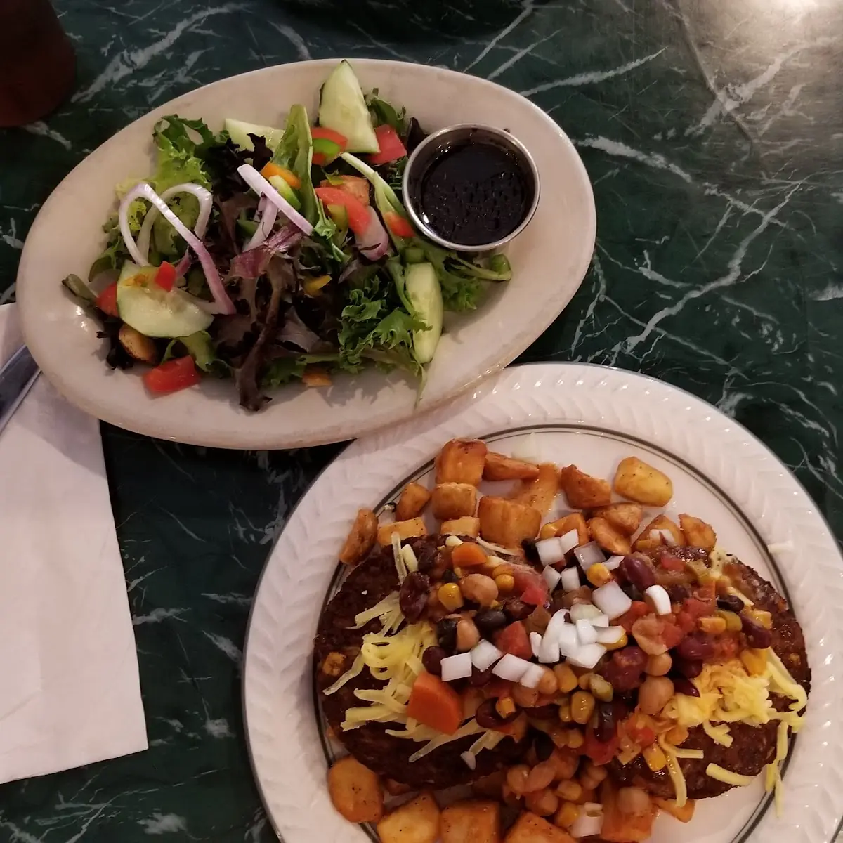 Black Bean Burger Hillbilly Platter