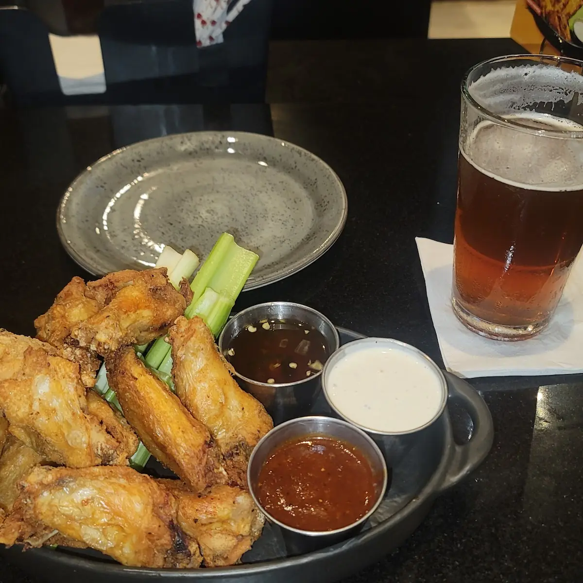 Chicken Wings with Celery and Sauces