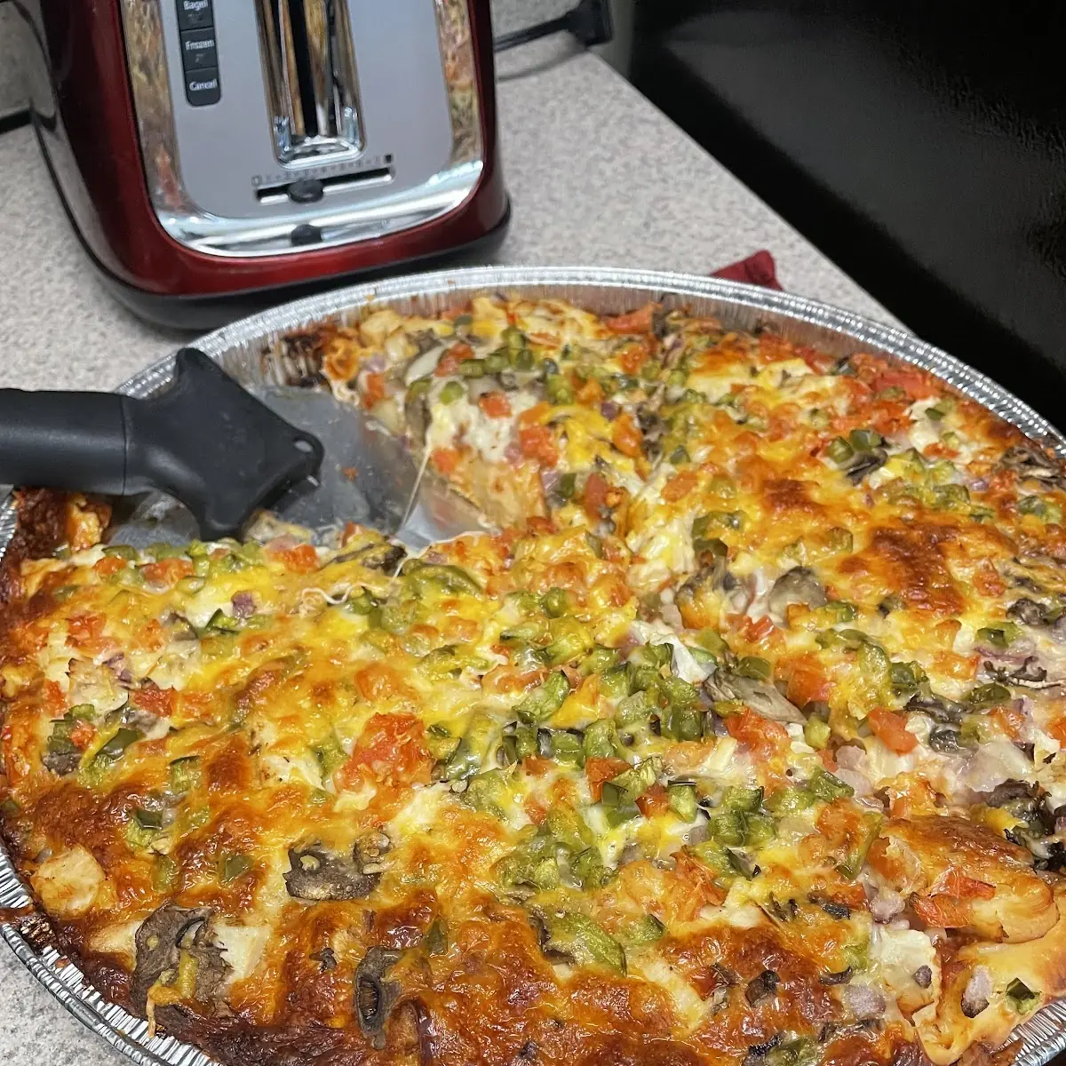 Veggie with Chicken Pan Pizza Baked