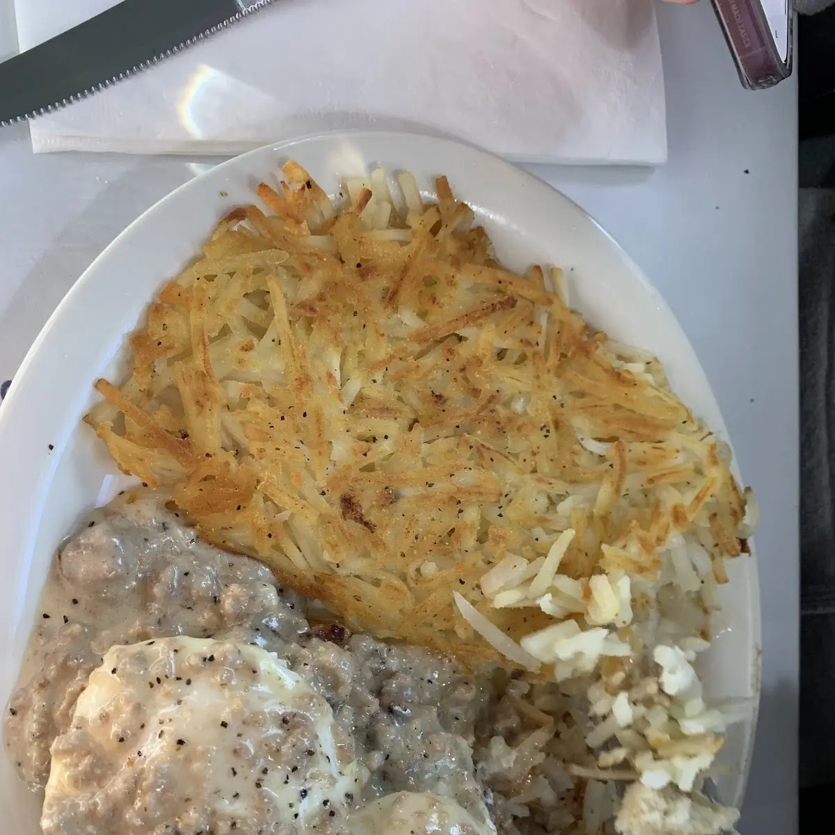 Eggs Benedict with Sausage and Hash Browns