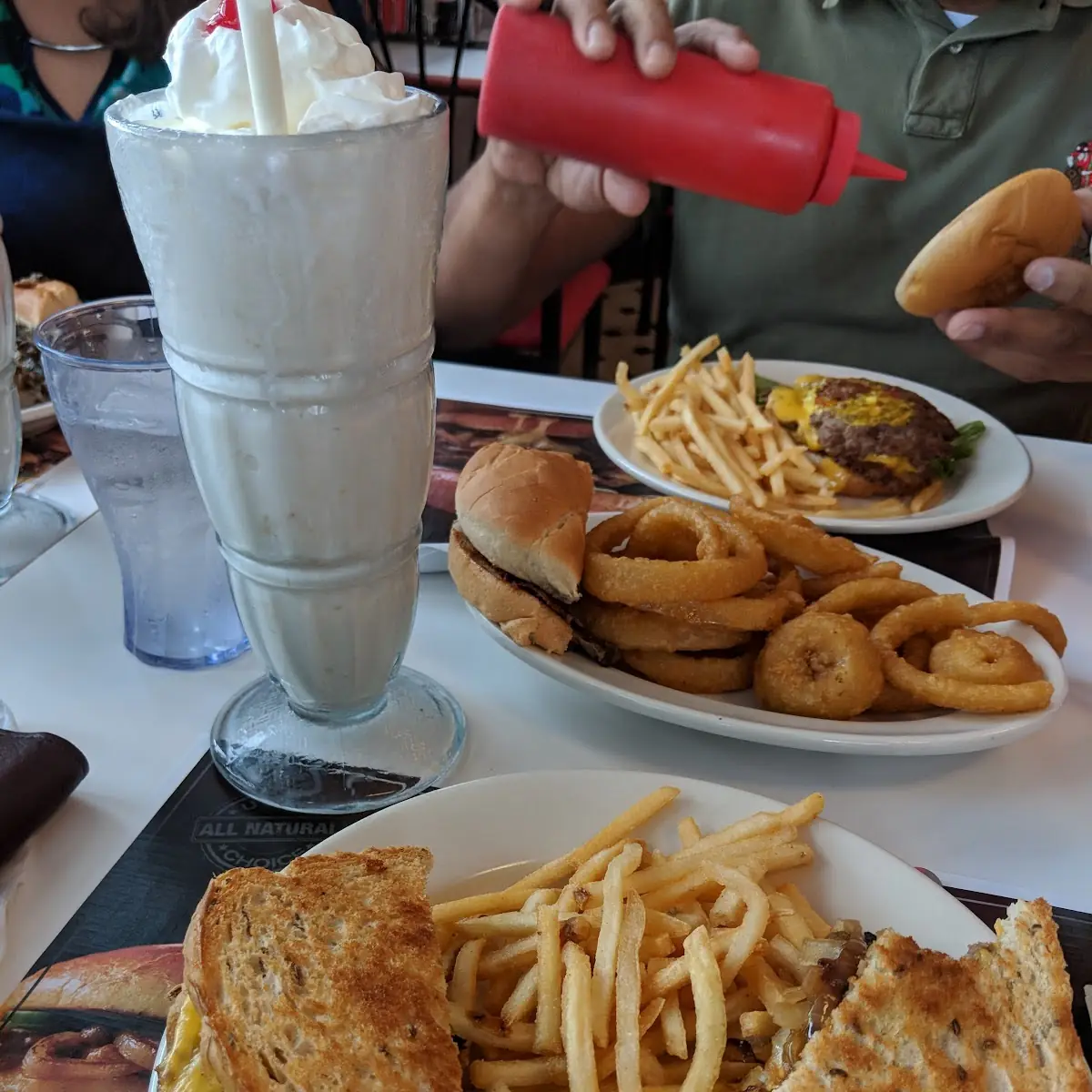 Patty Melt Sandwich Onion Rings and a Shake