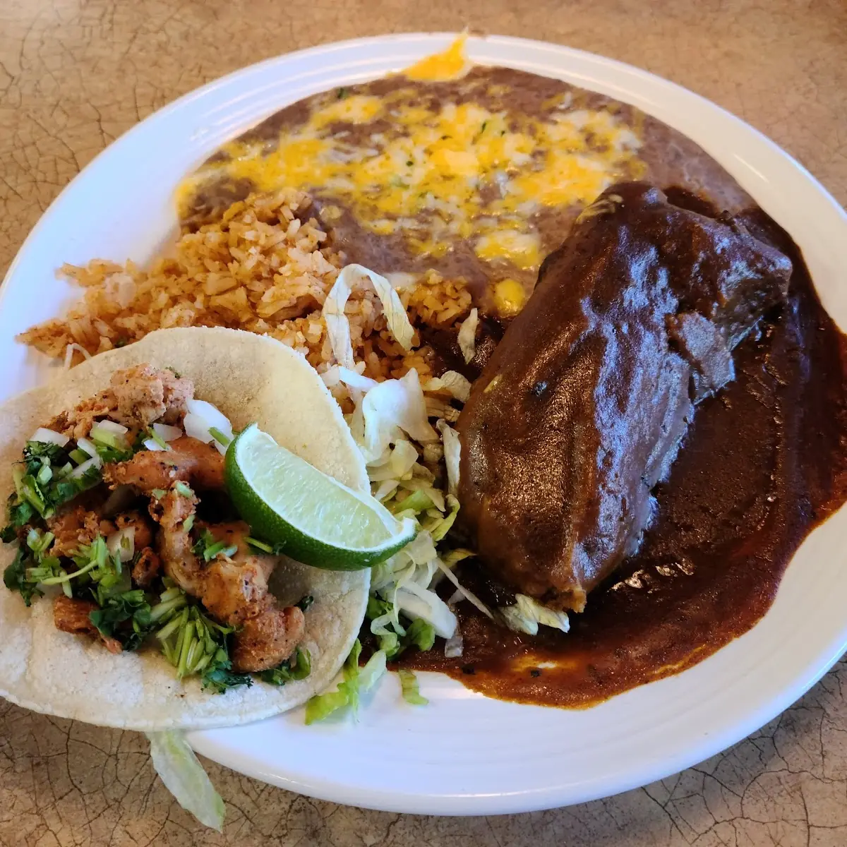 Two Tacos Rice & Beans