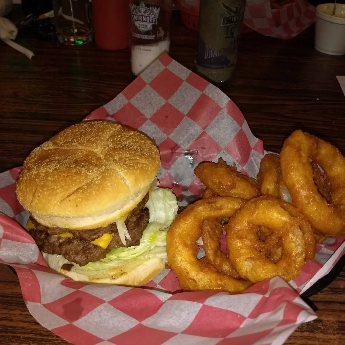 Double Cheeseburger with Onion Rings