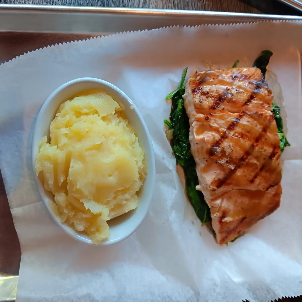 Salmon with Sauteed Spinach and Mashed Potatoes