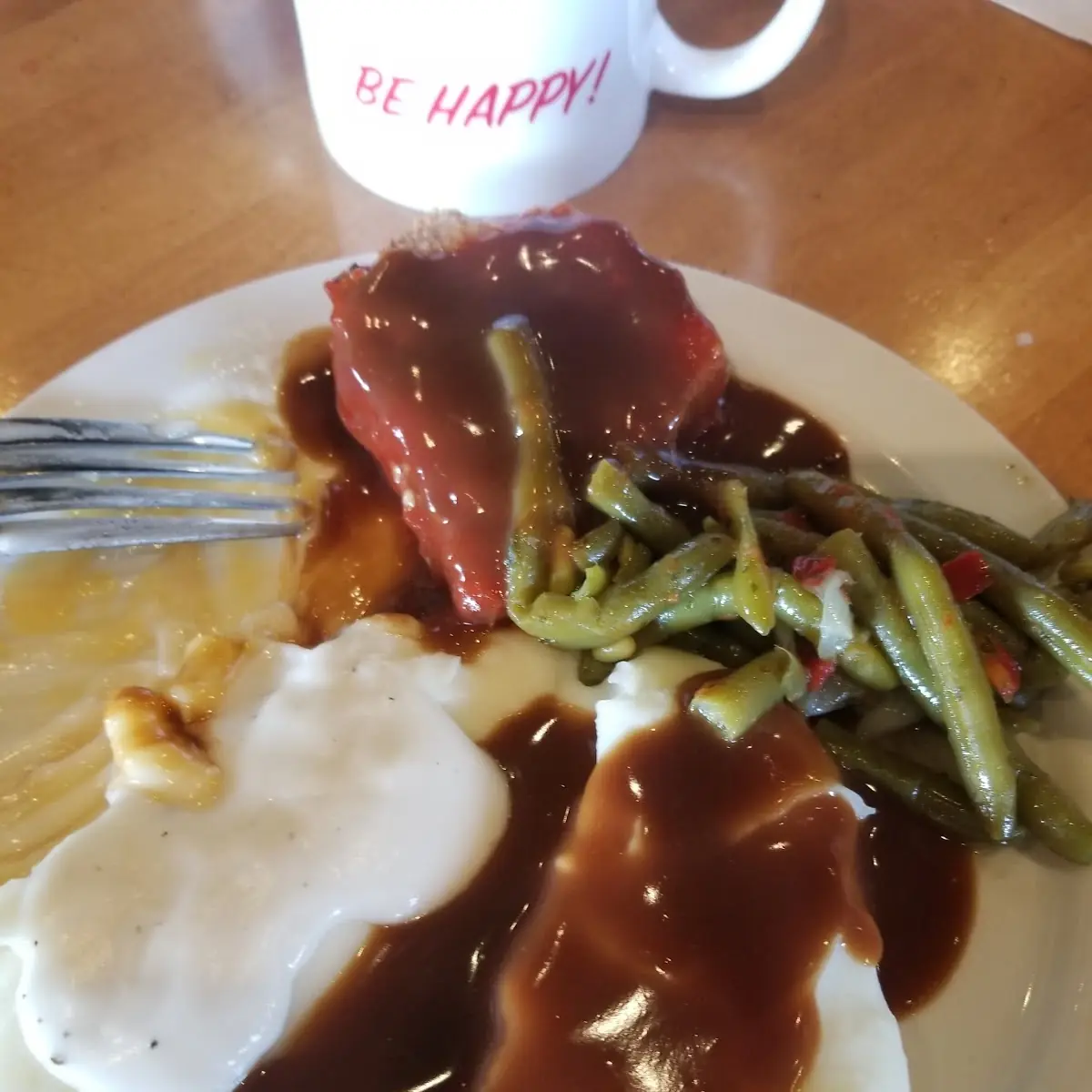 Meatloaf Green Beans Mashed Potatoes with Brown Gravy