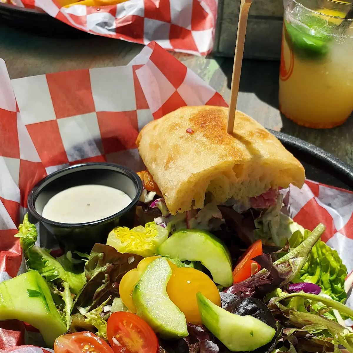 Half Mahi Mahi Sandwich and Salad