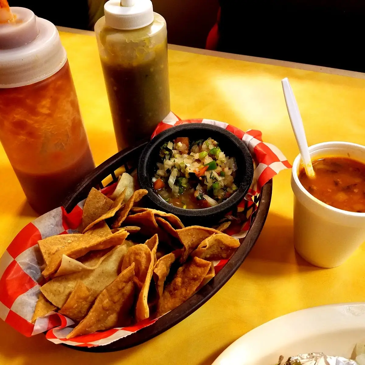 Chips Salsa and Frijoles