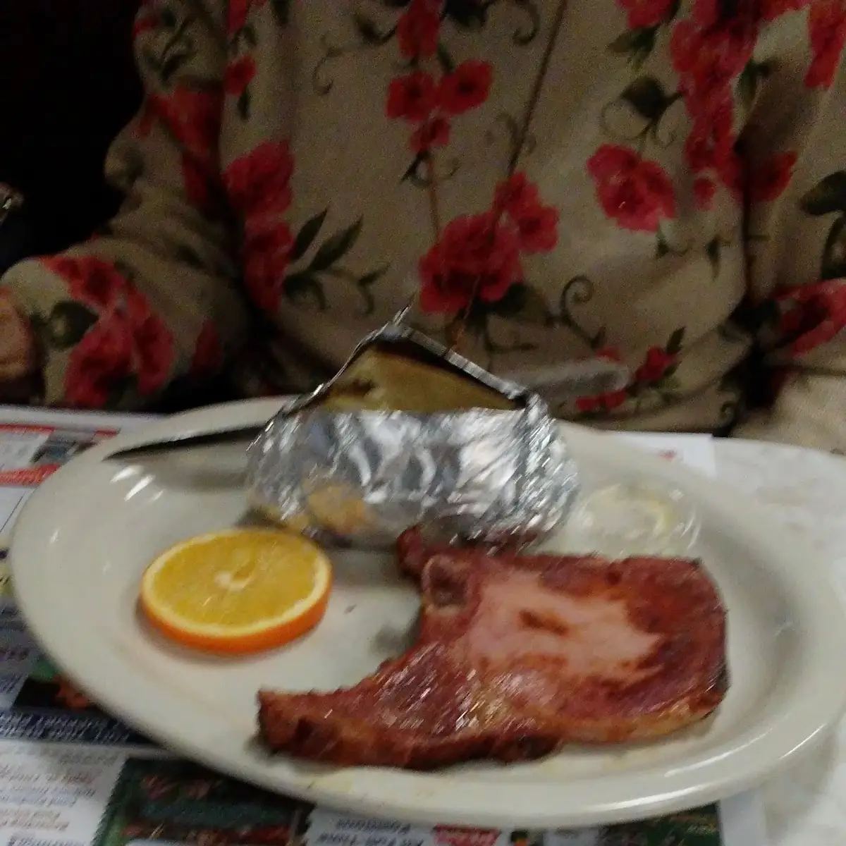 Ham Steak and Baked Potato